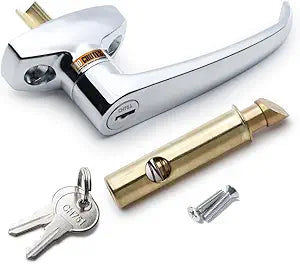 Trash Chute ADA L Handles and Laundry Chute Door Latch Plunger kit with V Spindle for Bottom & Side hinged Doors. Handicap Approved Universal Locking Chrome Handle Hardware Parts
