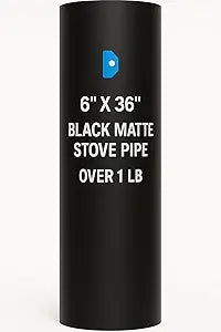 BM0120 6 x 36 Inch Black Matte Stove Vent Pipe Γ Heavy-Duty Steel Exhaust Pipe for Wood and Pellet Stove Systems