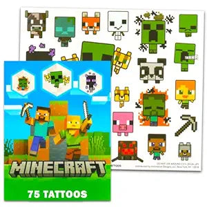 Minecraft Temporary Tattoos for Kids and Adults - 25 Minecraft Tattoos For Party Favors Goodie Bags and More (Party Supplies Bundle)