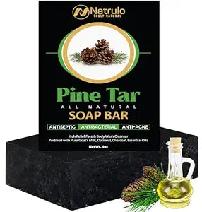 All Natural Pine Tar Soap Bar 4oz ��� Cleansing Anti Acne Eczema Psoriasis Itch Relief Pine Tar Face & Body Wash Cleanser ��� Pure Goat���s Milk Soap with Oatmeal, Charcoal, Essential Oils Made in USA