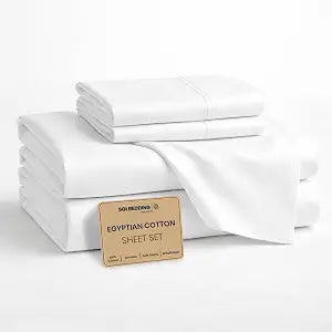 SGI bedding 100% Egyptian Cotton Sheets King Size  Cooling Sheets, Soft Breathable White Bedding, Luxury Bedding, Luxury Hotel Sheet Set, Deep Pocket 18", 4 Piece Set