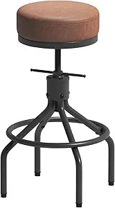 Industrial Bar Stools Adjustable Swivel Round Barstools Modern PU Leather 28inch Backless Counter Height Stool Metal Bar Chair for Kitchen Island (D017-Brown-1)