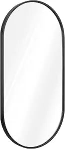 Navaris Oval Wall Mirror - 29.5" x 15" - Wall Mounted Hanging Mirror with Black Rustproof Aluminum Frame - Mirror for Bathroom Restroom Hallway