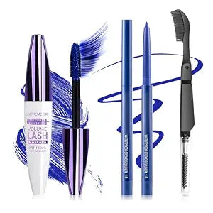 Blue Mascara and Eyeliner Set,5D Colored Mascara Volume and Length