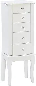 Powell Furniture Jewelry Armoire, White, 13"x 9.375"x 35.5"