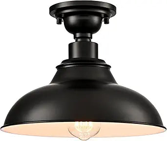 SAMTEEN 12-Inch Farmhouse Semi Flush Mount Ceiling Light Black 1-Light Industrial Barn Ceiling Light Matte Black Hallway Light Fixtures Ceiling for Bedroom Kitchen Foyer Loft