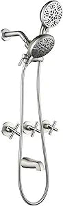 3 Handle Shower Faucet Set with Tub Spout Bathtub Shower Faucets Combo Set Shower System Complete Tub and Shower Trim Kit Brushed Nickel