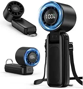 Portable Handheld Turbo Fan 5 Gear High Speed 5000mAh USB Rechargeable Personal [24H Max Cooling Time] Battery Powered Small Foldable Pocket for Travel Summer Gifts Black