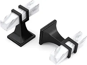 Haliwu 20 Pack White and Black Marble Kitchen Cabinet Knobs T Bar, 2 Tone Square Dresser Drawer Knobs Marble Grain Cabinet Hardware