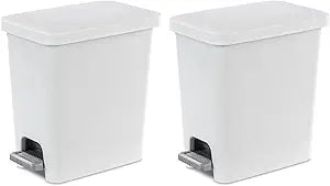 Sterilite 2.7 Gallon Rectangular StepOn Wastebasket, Small, White lid and base with Titanium pedal and Liner