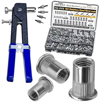 ASKWAY Rivet Nut Tool Kit Stainless Steel750 PCS 304 Stainless Steel Rivet Nut Combination, Suitable for Furniture, Decoration, Automotive, Marine and Industrial Applications