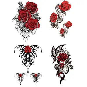 Yesallwas 4 Sheets Large Temporary Tattoo Sticker Fake Tattoos for Women Girls Models,Waterproof Long Lasting Body Art Makeup Sexy Realistic Arm Tattoos -Rose, Flowersï¿½ï¿½ï¿½Jewelry 5.9x8.26inc