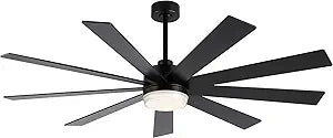 LEDLUX 72" Ceiling Fan with Light Black, 6-Speed Remote Control, Reversible DC Motor, Modern 9 Blades with 4.5"/12"/24" Downrods for Home or Commercial, Living Room/Restaurant