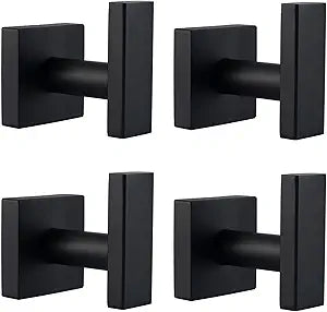 Angle Simple Matte Black Towel Hooks, SUS 304 Stainless Steel Bathroom Wall Hooks for Towel, Robe Coat Holder, 4 Pack