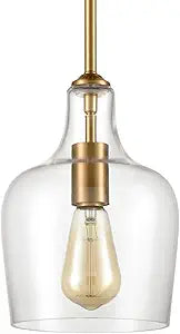 JEENKAE Modern Brass Glass Kitchen Pendant Lighting Rod-Hung Gold Pendant Light, 1-Light-1