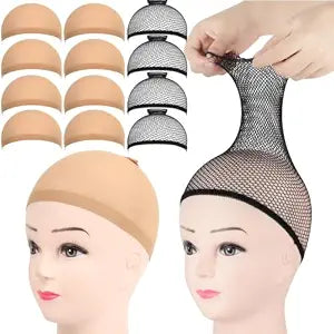 FANDAMEI 12PCS Wig Cap, Beige Wig Caps For Women, Mesh Black Wig Cap