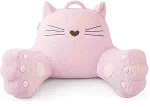 Pink Cat Backrest Reading Pillow  Cute Kawaii Bed Rest Pillow with Arms, Plush Supportive Lounge Pillow for Reading, Gaming & Relaxing  Soft Comfort for Kids, Teens & Adults (Pink)