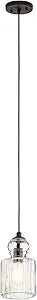 Kichler Lighting Riviera 10.75" 1 Light Pendant with Clear Ribbed Glass in Olde Bronze