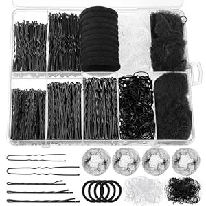 570Pcs Black Bobby Pins for Women, 2 & 2.4In Hair Pins Kit with Hair Nets