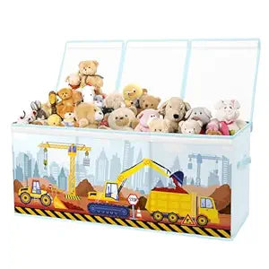 Toy Storage Bin with Lids,Extra Large Toy Box Chest with Handles for Kids Boys Girls,Collapsible Storage Organizer Box Bin Basket for Bedroom,Playroom, Nursery,37.8"x12.6" x15.7",Engineering vehicle