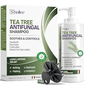 Antifungal Shampoo with Scrubber - Tea Tree Medicated Shampoo for Itchy Scalp with 3% Salicylic Acid for Dandruff, Psoriasis & Seborrheic Dermatitis - Eczema Shampoo for Flaky Scalp