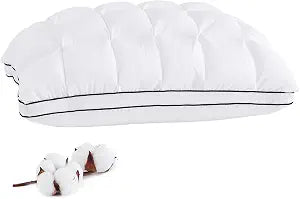 YOUR MOON Soft Support Pillow Queen Size, 100% Cotton Cover Noiseless Pillows, Fluffy Down-Alternative Pillow for Sleeping, Luxury Hotel Bed Pillows for Side Sleepers (White)