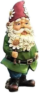 Giftware by Roman Inc., 12.25" H GNOME with Daisy Statue, Garden Collection, Outdoor Statue, Memorial, Resin Stone, Adorable Frogs and Flowers, Garden Dcor (12x4x5)