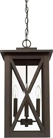 Capital Lighting 926642OZ Avondale Clear Glass Outdoor Pendant, 4-Light 240 Total Watts, 21" H x 11" W, Oiled Bronze