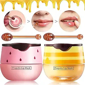 2 Pcs Bee Lip Balm Honey Pot, Honey & Strawberry Lip Mask Propolis Lip Mask