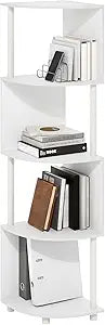 Furinno ECON Corner Shelf, 4-Tier Corner Book Shelf, Zigzag Storage Shelves, Display Rack, Bookshelf, for Organization and Storage, Living Room, Home Office, White