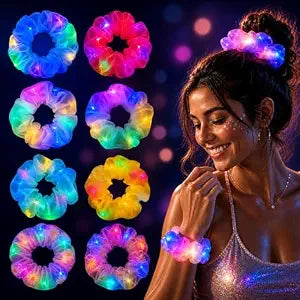 8 PCS Dreamy Light Up Scrunchies, 3 Glow Modes LED Hair Accessories