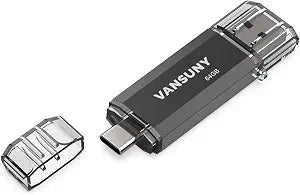 Vansuny 64GB Type C Flash Drive 2 in 1 OTG USB 3.0 + USB C Memory Stick with Keychain Dual Type C Thumb Drive Photo Stick Jump Drive for Android Smartphones, Computers, MacBook, Tablets, PC