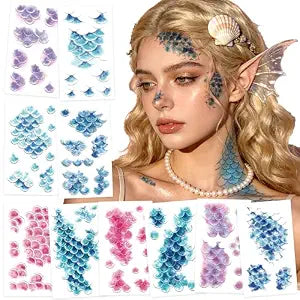 Mermaid Scale Temporary Tattoos for Kids Mermaid Face Tattoos