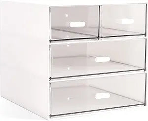 Marknor Makeup Organizer, Desk Organizer with 4 Drawers, Sundries StorageVanity Organizer, Cosmetic Storage Organizer, Desk Storage Box, Bathroom Counter or Dresser, White QBH-4CT-1