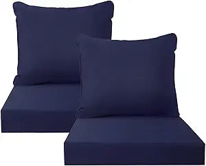 PatioGlow Outdoor Seat Cushion Set, 24" x 24" x 3.5", Set of 2, Water-Resistant & Fadeness Patio Furniture Cushions with Removable Cover & Ties, Thick Deep Seating Pads for Outside Sofa Couch, Blue
