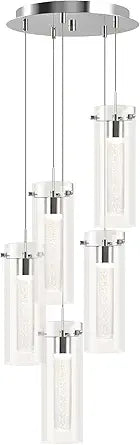 hykolity 5-Light Bubble Glass Pendant Light, 3CCT Dimmable LED Chandelier, Polished Nickel Modern Hanging Ceiling Light for Kitchen Island, Dining Room, Bedroom, ETL Listed