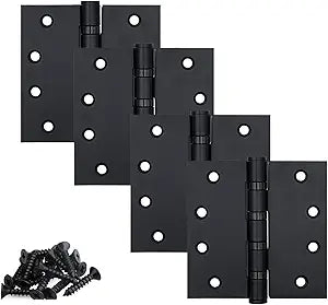Stainless Steel Matte Black 4 inch Door Hinges,Interior Door HingeHeavy Duty Exterior Door HingesBall Bearing Hinges 4" (101mm) x 4" (101mm) Outer Door HingeSquare Corners,4 Pack