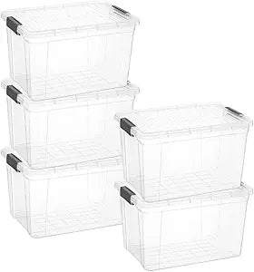 Superio Clear Storage Boxes with Lids, 14.25 Quart Plastic Container Bins for Organizing, Stackable Crates, BPA Free, Non Toxic, Odor Free, Organizers for Home, Office and Dorm, 5 Pack