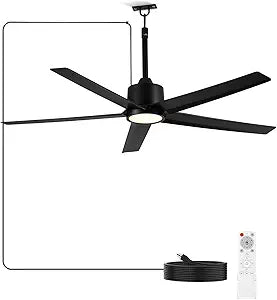 ocioc 52" Outdoor Ceiling Fans with Light,Plug in Ceiling Fan with Quiet DC Motor Dimmable with Remote for Porch Patios Pavilion Indoor/Outdoor Use(Black)