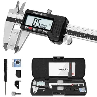 werka Digital Caliper, 0-6 Calipers Measuring Tool, Auto-Off Micrometer Caliper with 0.001High-Accuracy,Inch/Fraction/Millimeter Conversions Button,4 Measuring Ways, Stainless Steel Construction