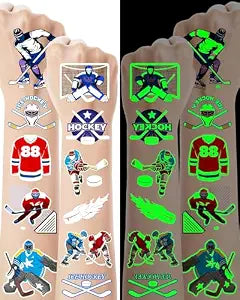 164 Pieces Luminous Ice Hockey Temporary Tattoos, Glow in The Dark Ice Hockey Themed Tattoos Stickers Party Favors for Hockey Party Decorations Supplies