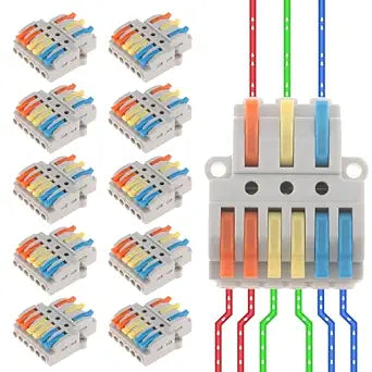 DIANN 10pcs Lever Wire Connectors 3 in 6 Out Circuit Inline Splices Electrical Wire Connector 28-12 AWG Quick Connect Splice Wire Connectors