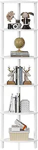 VIMBER Corner Shelf, 6-Tier Corner Bookshelf, Industrial Corner Ladder Shelf, DIY Storage Shelves, Modern Display Shelf for Living Room, Bedroom, Kitchen, Home Office, White UJSJ004W