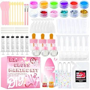 DIY Lip Gloss Making Kit 74 PCS, Pink Kids Lip Gloss Supplies Set Beginner, Fun Craft Set Moisturizing Base, Birthday Gift Set for Girls, Kids, Teenagers, Women