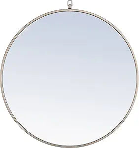 Elegant Decor Rowan 28" Round Metal Frame Hooked Mirror in Silver