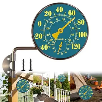 4Inch Outdoor Thermometer and Humidity Gauge Window Thermometer Solid Brass Analog Temperature Gauge with Stand No Battery Hygrometer Thermometer for Home Garden Garage Yard