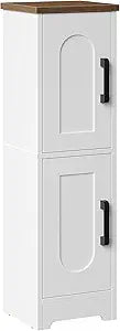 HOOBRO Small Bathroom Storage Cabinet, Farmhouse Corner Floor Storage Cabinet with 2 Doors and Adjustable Shelves, Toilet Paper Cabinet for Small Spaces, 8.3" D x 8.3" W x 30.7" H, White and Walnut