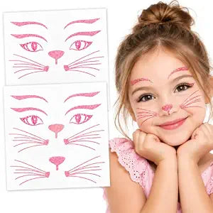 2 Pcs Pink Glitter Cat Face Face Sticker for Girl Halloween Decorations