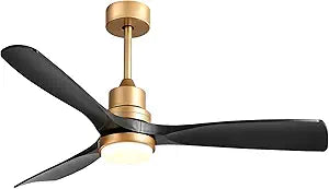 52" Modern Black and Gold Ceiling Fan with Lights and Remote, ETL Listed, 3 Downrods, 3 Wood Blade Gold Black Ceiling Fans, Reversible Quiet DC Motor, 3 Timer for Outdoor Patio Bedroom,52in,Black Gold
