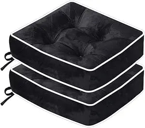 ERWUDEling Set of 2 Tufted Waterproof Outdoor Chair Cushions - 19x19x5 inchThick Patio Seat Pads with Ties for Lawn, Wicker & Garden Furniture,Black